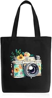 Roundsun Canvas Printed Black/White Vertical Tote Bag Main Zipper & Open Inner Pocket 300 GSM Cloth Size 16 Height 14 Width 4 Base Inches Multi-Purpose Bag Eco Friendly