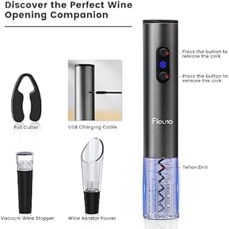Flauno Electric Wine Opener Rechargeable - Automatic Wine Bottle Opener, Electric Corkscrew Wine Opener with Foil Cutter, Vacuum Wine Stopper, Wine Aerator Pourer, Ideal Wine Gift Set (Gray)