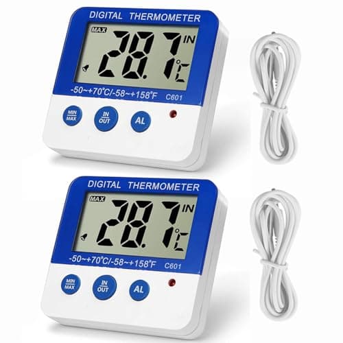 Fridge Freezer Thermometer Max/Min Memory GXSTWU High & Low Temperature Alarms Settings with LED Indicator Digital Refrigerator Thermometer with Magnetic,Stander Blue 2pack
