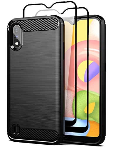 Teayoha Samsung Galaxy A01 Case With Tempered Glass Screen Protector [2 Pack], Slim Tpu Bumper Cover Brushed Anti-Fingerprint Flexible Skin Lightweight Protective Case For Galaxy A01 - Deep Blue