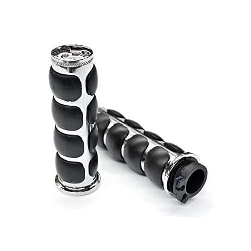 TSWNE Motorcycle Chrome Rubber Handle Grips 1" Handlebar Grips Fits for Suzuki Kawasaki Yamaha Honda (Silver)