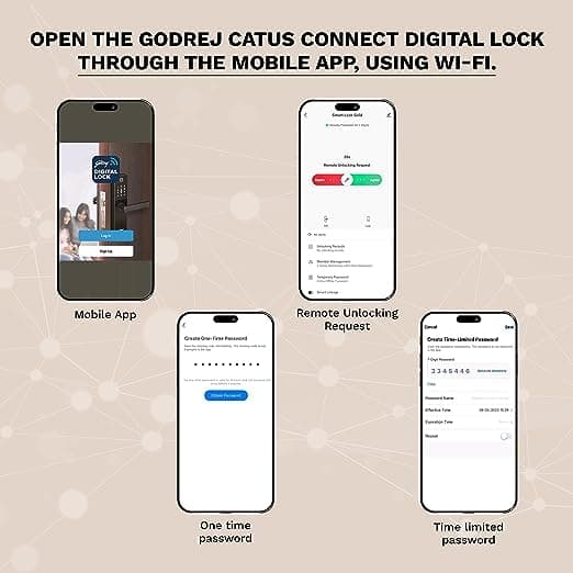 Godrej Locking Solutions and Systems Catus Connect Digital Lock for Wooden Door | 5 in 1 Access I WiFi I Fingerprint I RFID Card I PIN Access I Mechanical Key I Champagne Gold Finish