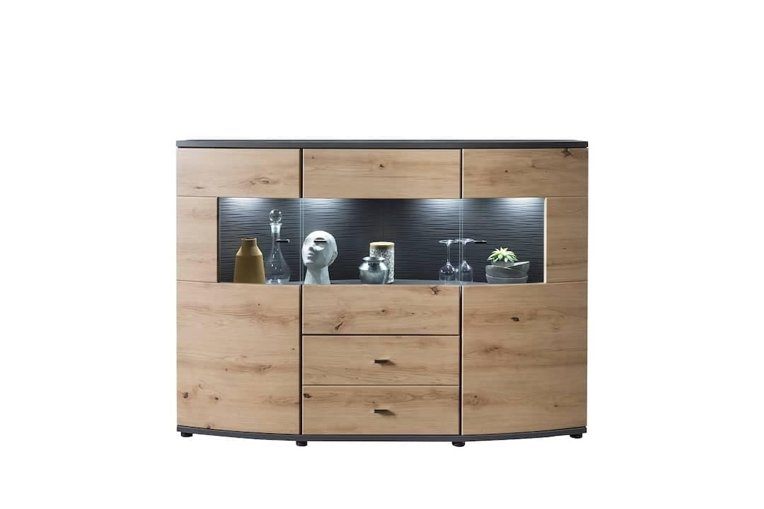 ArthaussArthauss Modern Display Sideboard Cabinet Dera 81 in Oak Artisan & Graphite 160cm