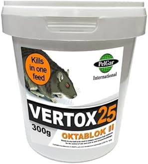 Rat and Mouse Mice Killer Single Feed Brodifacoum Poison Bait Fast Acting Blocks All Weather Cost Effective Rodent Control VERTOX 300g Tub (Pack of 1)