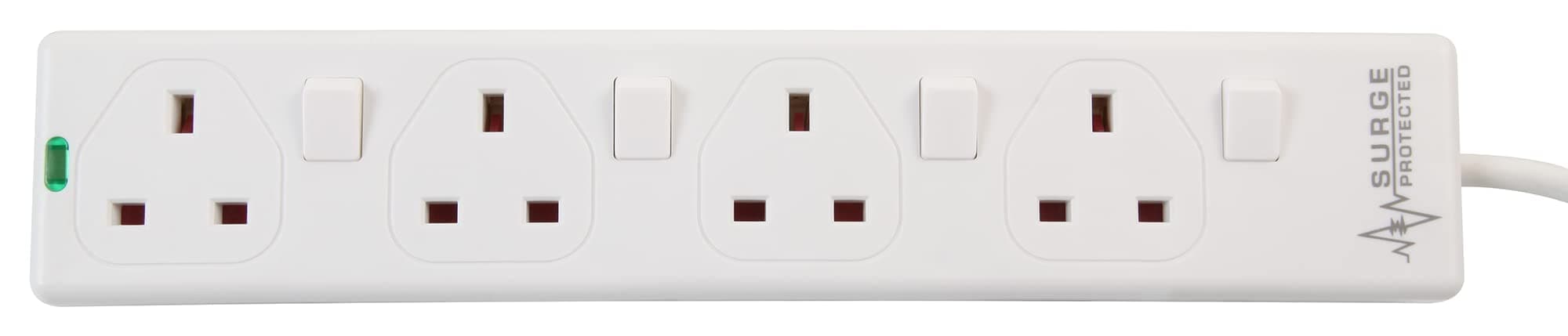 PRO ELEC PELB1921 4 Way Individually Switched Surge Protected Extension Lead White, 5m