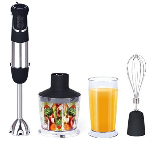 LCKit 600 Watt Powerful Immersion Hand Blender,4-in-1 Electric Multi-speed Hand Blender Set with Blending Shaft, Whisk,Beaker and Chopper for Smoothies Mayonnaise Baby Food Yogurt Sauces Soups,Black