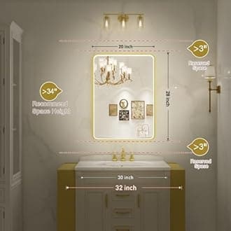 FTOTI 20X28 Inch Framed LED Lighted Bathroom Mirror,Wall Mounted Gold Metal Vanity Mirrors with Lights,Dimmable Illuminated Anti-Fog Mirror(Horizontal/Vertical)