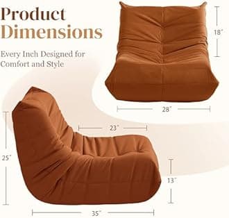 Bean Bag Chair, Fireside Chair Bean Bag Sofa for Adults, Bean Bag Chairs for Teens with High-Resilience Foam, Memory Foam & Non-Slip Base Bean Bag for Living Room, Bedroom, Office (Suede,Burnt Orange)