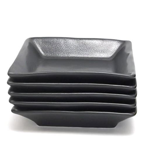 Japanese Mino Ware Matte-black Square Serving Plate, Set of 5
