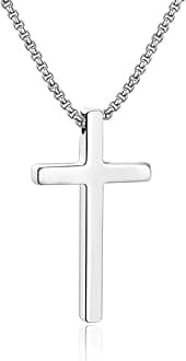 Ursteel Cross Necklace for Men, Silver Black Gold Stainless Steel Cross Pendant Necklace for Men, 16-30 Inches Box Chain