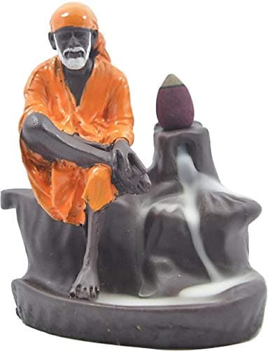 CraftJunction Microfiber Meditating Monk Buddha Smoke Backflow Cone Incense Holder, 4x5 (Multicolour, wps8260)