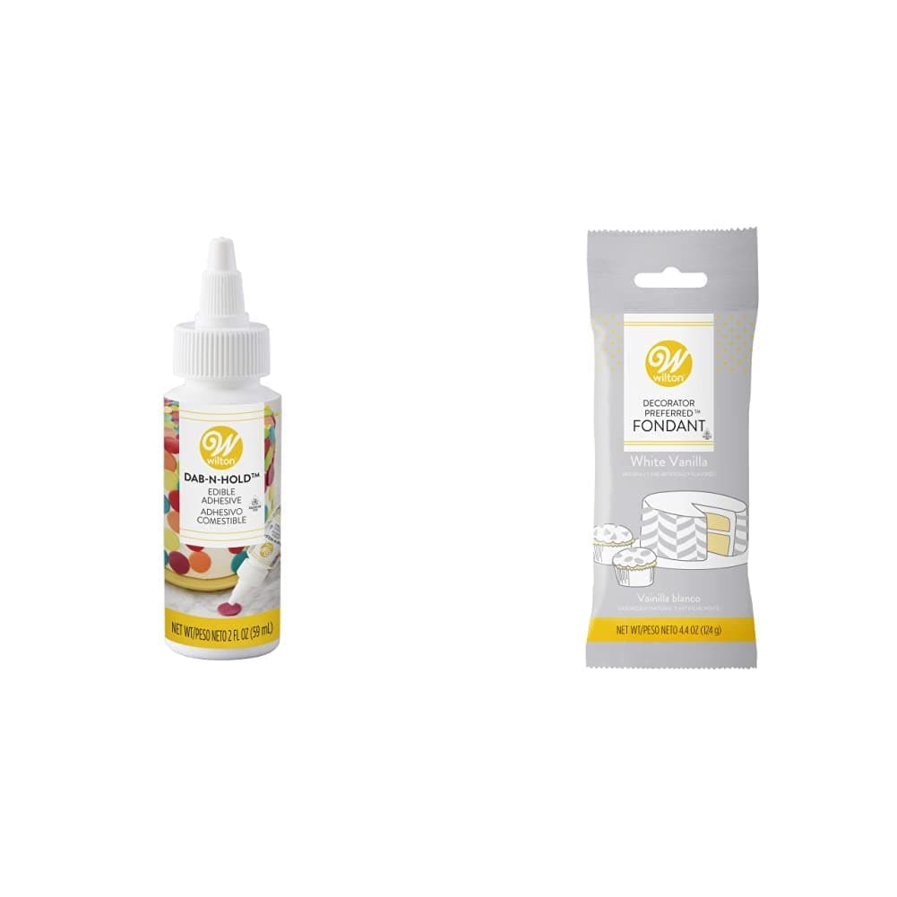 Wilton Dab-N-Hold Edible Adhesive, 2 oz. & White Vanilla Decorator Preferred Fondant Pack 4.4 oz. (Packaging May Vary)