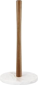 Buruis Wood Paper Towel Holder, Marble Base Modern Decorative Countertop Standing Rolls Holder for Kitchen, Toilet, Pantry and Bathroom (Marble Base White)