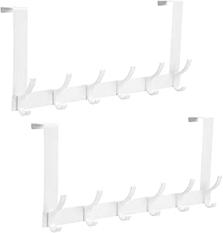 Over The Door Hooks, Door Hanger Hooks for Hanging, Over The Doors Towel Racks for Bathroom with 12 Coat Hook, Coat Rack Bathroom Accessories（2 Pack, White）