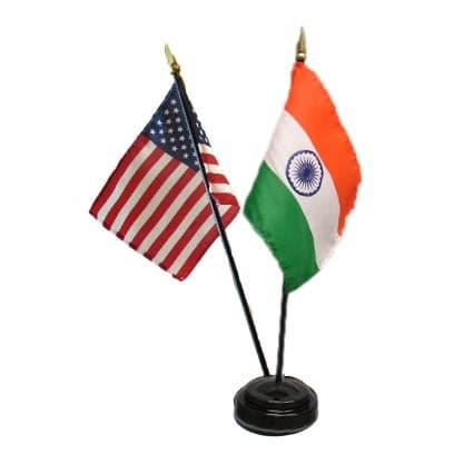 Miniature Desk Flag India & USA Combo