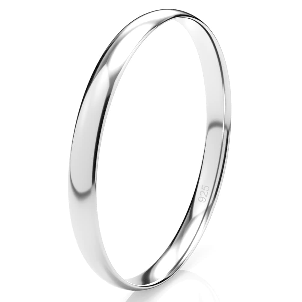 Sterling Silver 2MM High Polish Plain Dome Tarnish Resistant Comfort Fit Wedding Band Ring