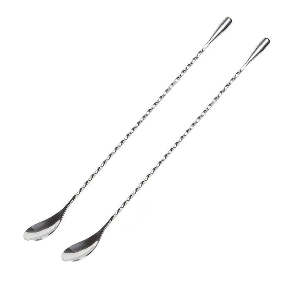 Bar Long Handle Spoons, Stainless Steel Bartender Mixing Spoon, Cocktail Shaker Spoon with Spiral Pattern (2pcs)