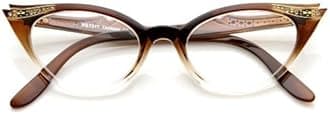 zeroUVWomen's Retro Rhinestone Embellished Clear Lens Cat Eye Glasses 51mm