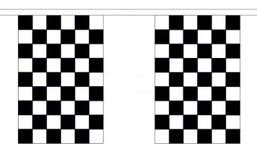 9 Metres 30 (9" x 6") Flag Black & White Check Chequered Checked 100% Polyester Material Bunting Ideal Party Decoration For Street House Pubs Clubs Schools Motor Racing Karting Garage