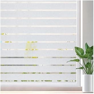 Lifetree Window Film Privacy for Glass Windows 60 x 400cm, Frosted Stripe Patterns Static Cling No Glue UV Protection Window Sticker Cover for Home Office