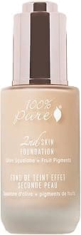 100% PURE2nd Skin Lightweight Serum Foundation Anti-Aging Face Makeup - Blendable Coverage Liquid Hydration Boost for Soft Plumped Up Glow, Vegan Shade 2 (Warm w/Peach Undertone) - 1.18 Fl Oz