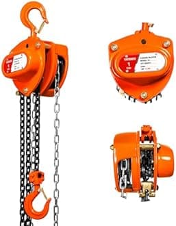 Chain Hoist 1 Ton (2200 lbs) Capacity 10ft Manual Hand Lift Steel Chain Block Hoist with 2 Heavy Duty Hooks, Industrial Grade Steel Construction for Garage, Automotive Machinery (1 Ton