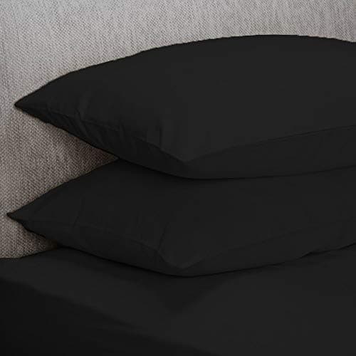 New Polycotton Housewife 4 Pack Pillow Covers - Easy Care Plain Dyed Bedroom Pillowcases - Standard Size 50 x 75 cm Pillowcases (Black)