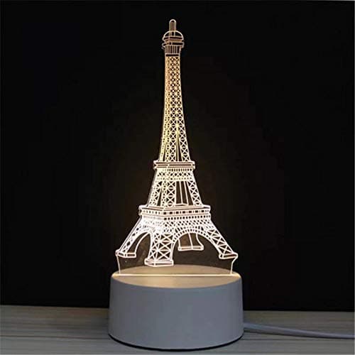 3D LED Optical Illusion Lamps - Acrylic Night Light with USB Cables Bedroom Desk Table Decoration Gift Warm White Lamp (Eiffel Tower)