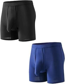 Men's Dual Pouch Underwear Short&Long Leg Bulge Boxer Briefs Separated Pouch Modal Trunks (US, Alpha, Large)