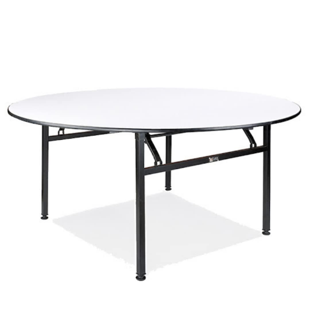 space panda Kate Round Banquet Table in Ply Laminated Top | Heavy-Duty Folding Table with Metal Frame, Durable Top for Events, Parties, Restaurants, and Catering in White Finish (3 x 3 Ft)