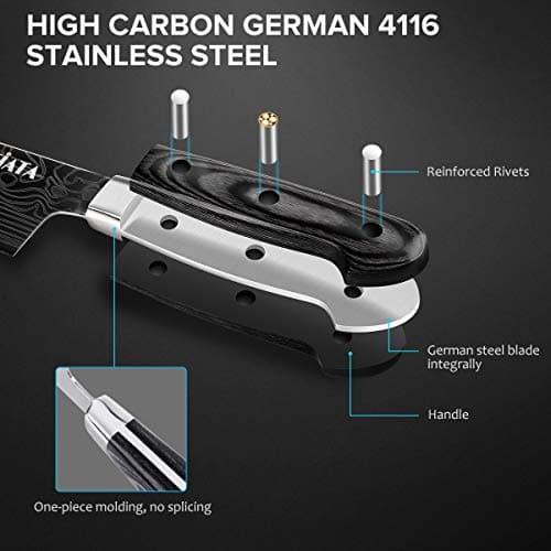 MOSFiATA 10" Chef Knife, Japanese Kitchen Knife, Pro Sharp Meat Vegetable Chopping Knife, Premier High Carbon German EN1. 4116 Stainless Steel, Full Tang Blade Cooking Knife with Finger Guard Gift Box