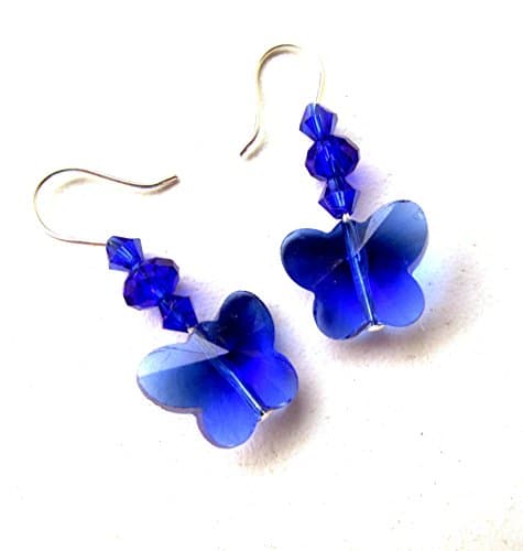 Sapphire blue glass crystal butterfly earrings