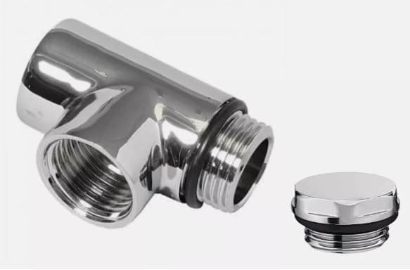 Team Controls Dual Fuel Heated Towel Rail Element Connector for Radiator Valves Chrome T - Piece 1/2" TEE, c/w Blank Plug