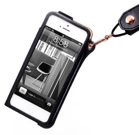 (TM) Pu Leather Cover Protection Shell Case with Adjustable Detachable Neck Lanyard GEL Hanging Neck Strap Lanyard Holder Card Folding Stand for Iphone 5 5s (B-Black)