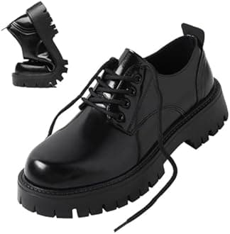 Men's Leather Lace Up Platform Oxfords Round Toe Chunky Heel Lug Sole Heightening Soft Bottom Derby Casual Shoes Classic Work Office Business Dress Shoes