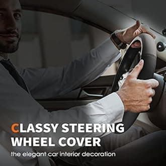 HOTOR Car Steering Wheel Cover - Universal Car Accessory for Diverse Cars, Durable Leather Steering Wheel Cover with Anti-Slip Lining, for Steering Wheel with a Diameter of 15.5", Black