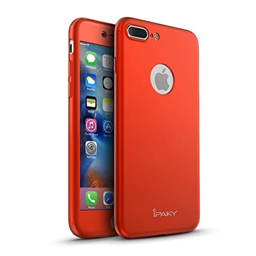 coloyanxi iPhone 7 Plus Case,IPAKY All-Around Protective Premium Matte Dual Layer Hard Cover with Tempered Glass Screen Protector for iPhone 7(5.5) Plus - Red