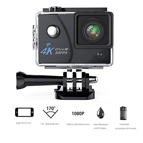 Action Camera,VMTOP 16MP 4K Wi-Fi 30FPS 64 G TF Card Ultra HD Waterproof Sports Cam 170°Wide-Angle Lens Sport Camera DV Camcorder with 7 Accessory (Black)