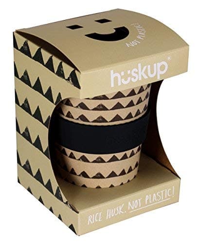 Huskup® Reusable Rice Husk Coffee Cup | Plastic-Free | Melamine-Free | Rice Husk | Eco-Friendly Travel Mug | BPA-Free | British Design | (400ml, Mono Series) (Triangles)