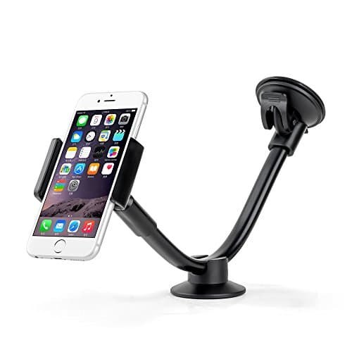 Gobbest Universal Windshield Dashboard Long Arm Car Mount Holder Cradle with Two Strong Suction Cups for 3.5-5.5 Inch Screen Phones or GPS - Black