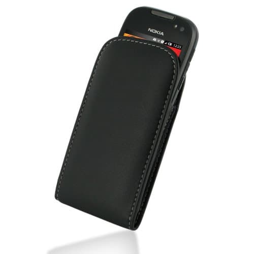 PDair Leather Case for Nokia 701 - Vertical Pouch Type with Belt Clips (Black)