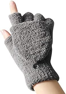 Women and Men Winter Knitted Gloves Cold-Proof Flip Top Gloves Couple's Fleece Half-Finger Gloves Windproof Gloves Coral