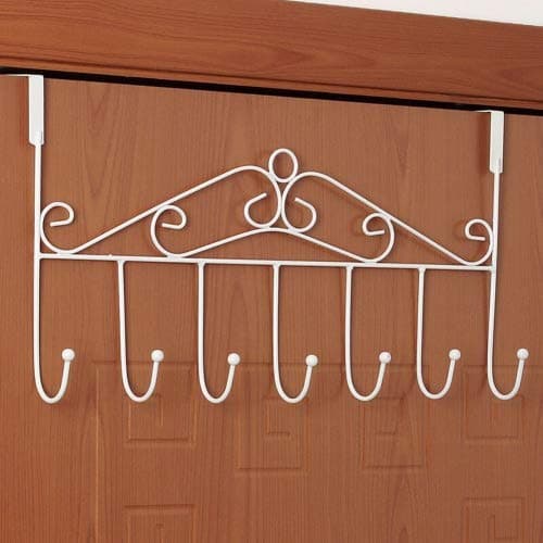 HapiLeap Over Door Hooks 5 Hooks Coat Clothes Storage Rack Wall Hanger (7 Hook (White))