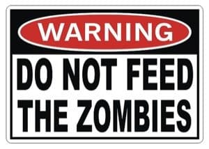 [QTY 2] WARNING DO NOT FEED THE ZOMBIES STICKERS DECALS [4 X 3 INCH]