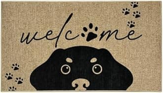 Black Dog Welcome Doormat Outdoor Indoor Cute Entrance Door Mat Funny Dog Front Back Door Mat Inside Outside Welcome Entryway Floor Mat Non-Slip Doormat for Patio Porch Hallway