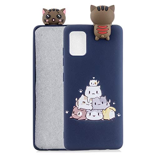 Gostyle Cute 3D Cartoon Case Compatible with Samsung Galaxy A71,Lovely Animal Navy Blue Cat Pattern Soft Silicone Back Cover,Ultra Slim Flexible TPU Bumper Anti-Scratch Cover