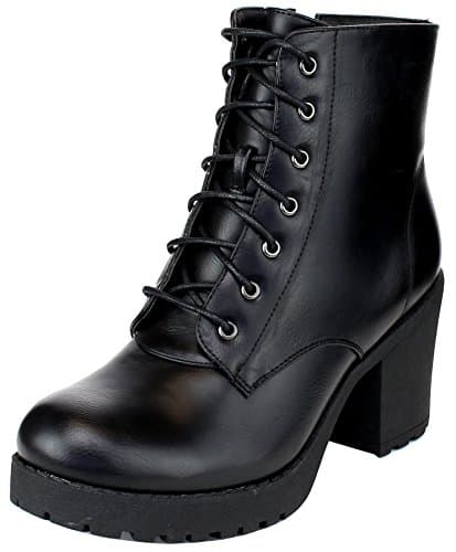Club-02 Women's Lace Up Side Zip Platform Chunky Combat Ankle Booties