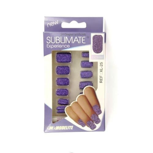 Box of 24 False Nails Sublimate Experience – Purple Glitter Glue Included