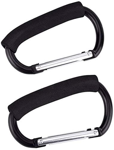 Stroller Hooks,2 Pack Handzy Grocery Bag Holder Handle Carrier Tool Strong Large Durable Multi Purpose Snap Large Carabiner Clip Set with Soft Cushion Grip(Black)
