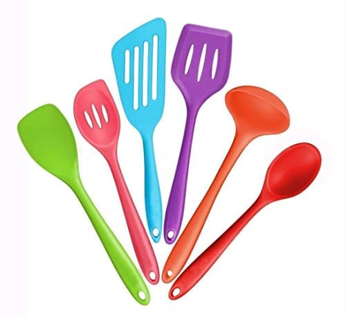Bessmate 6Pcs Cooking Utensils, Silicone Baking Set Heat Resistant Multicolor Kitchen Cooking Utensils Including 2 Silicone Turner, 2 Spoons, 1 Spatula & 1 Ladle with